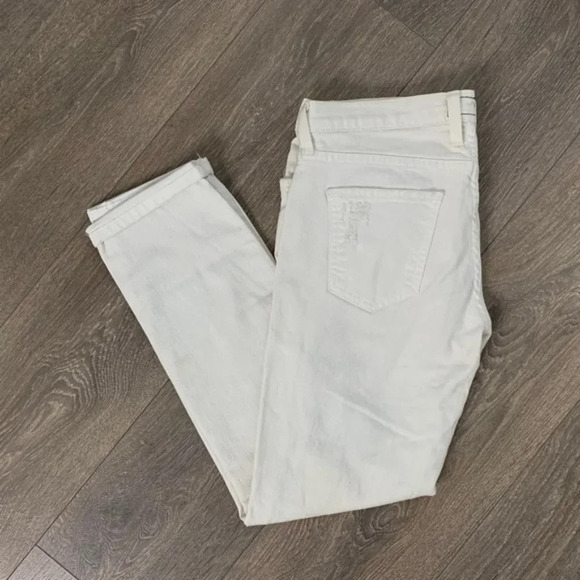 Revolve Current/Elliott Fling White Jeans Tattered Straight leg Boyfriend 26 - Picture 2 of 13